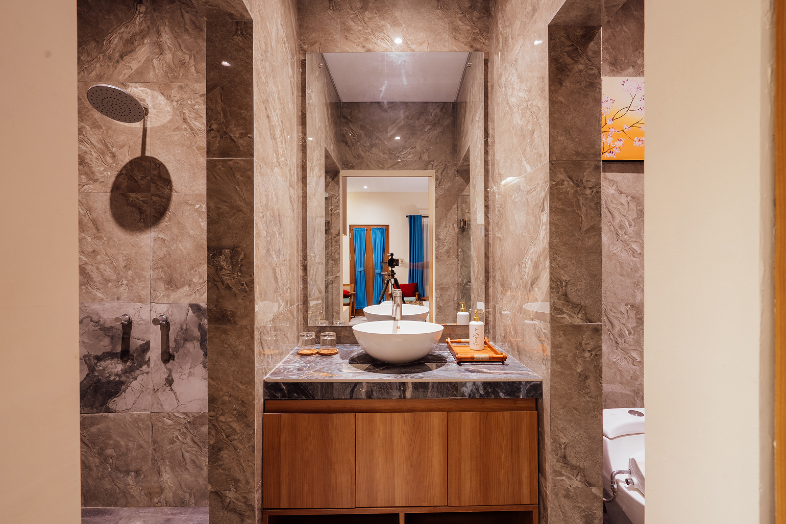 Sanctuary Room bathroom with vanity, mirror and shower, The Bidadari