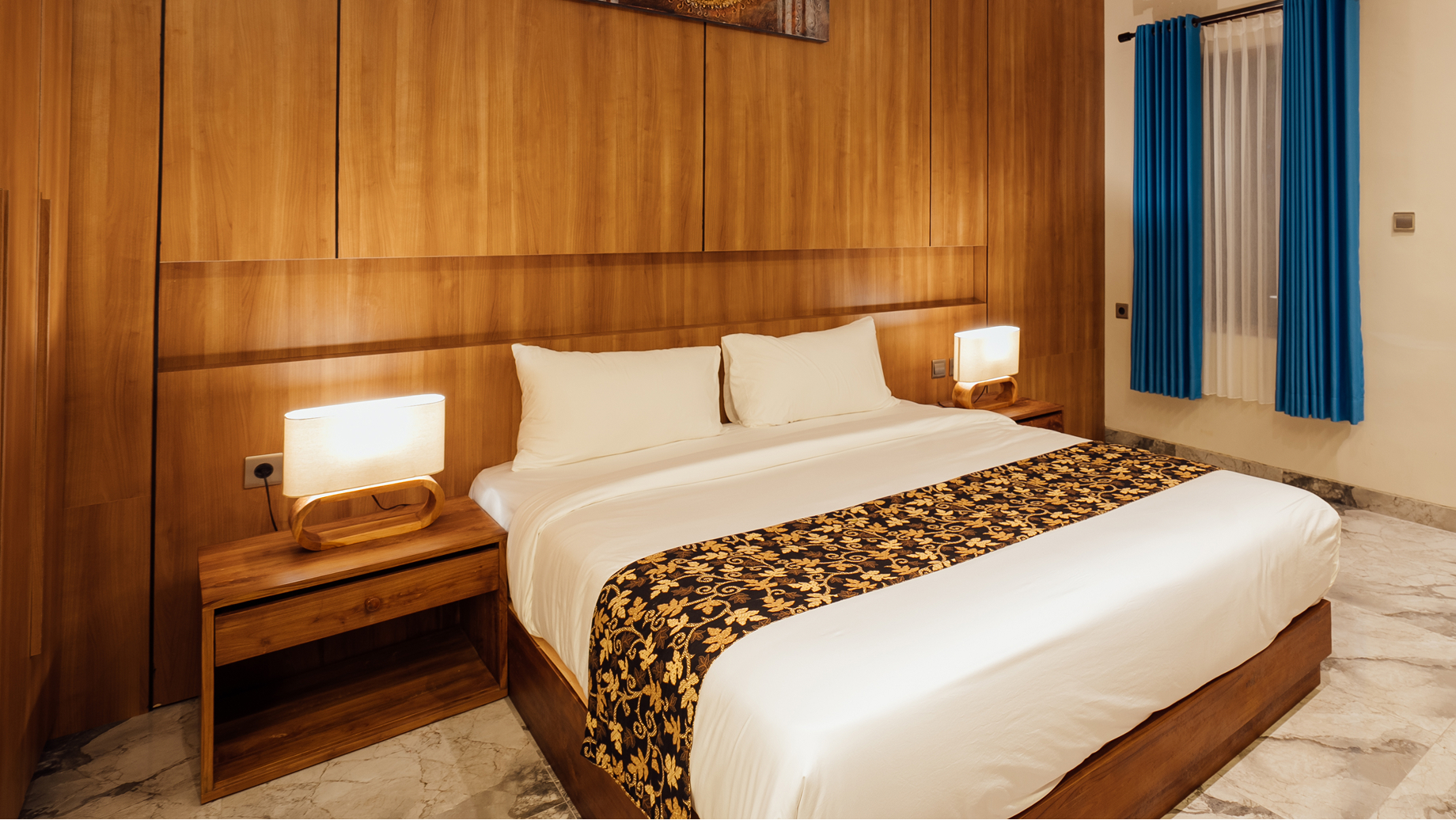 Bidadari Sanctuary Room with Pool Access — king bed and wood-panelled wall, The Bidadari