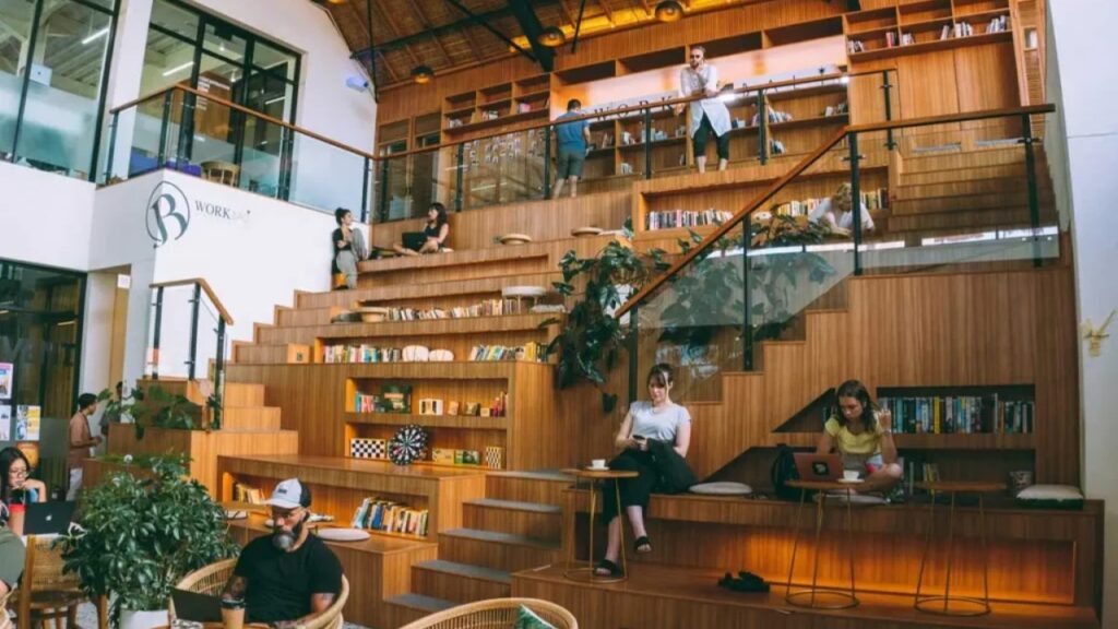 BWork Bali coworking space with communal seating